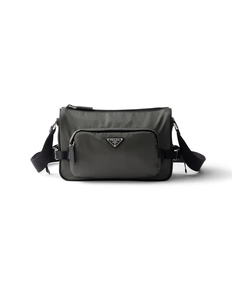 Prada Mittelgroße Schultertasche Aus Re-nylon Und Saffiano-leder, Herren, Waldgrün Waldgrün