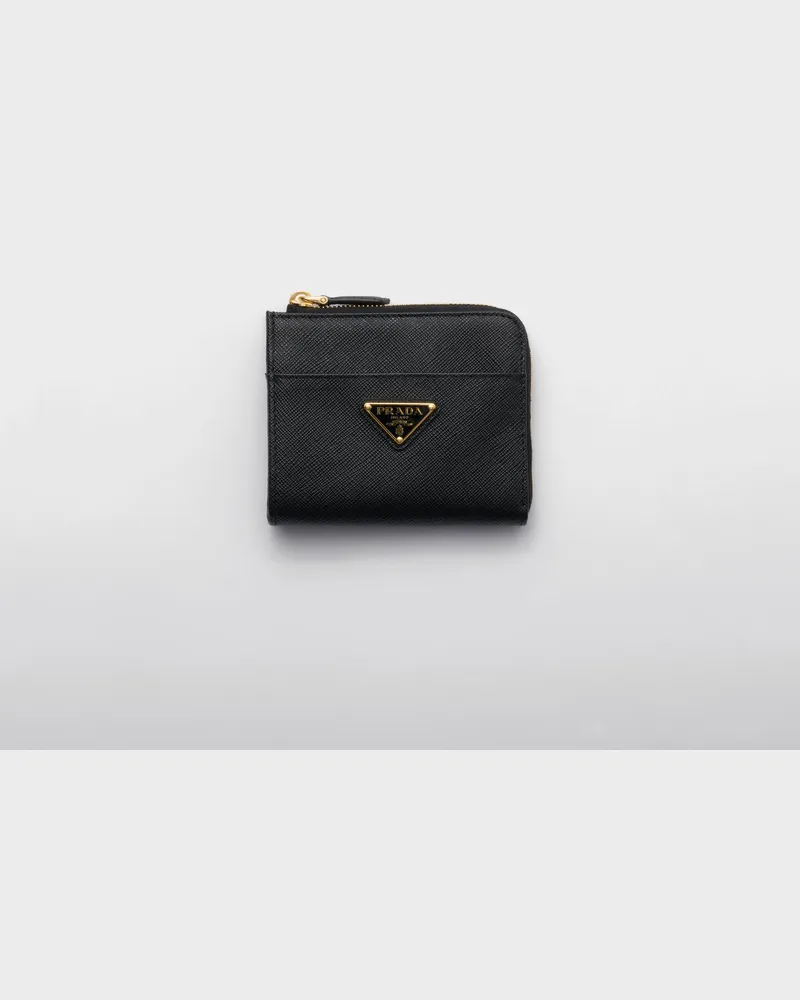 Prada Kleine Geldbörse aus Saffiano-Leder mit Reißverschluss Schwarz