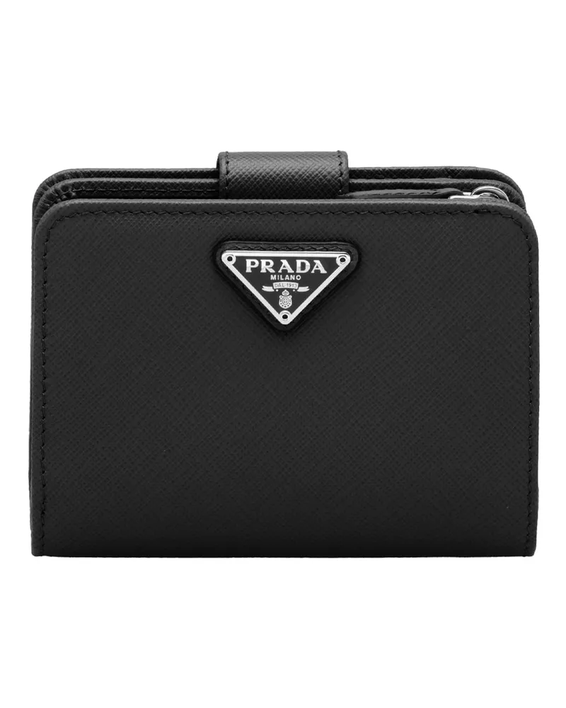 Prada Kleines Portemonnaie Aus Saffiano Leder, Damen, Schwarz Schwarz