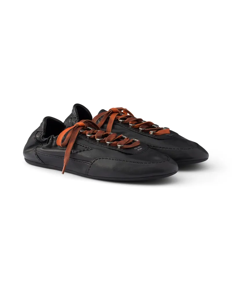 Prada Collapse Sneaker Aus Antikisiertem Nappa-leder Mit Haken, Herren, Schwarz, Größe 11,5 Schwarz