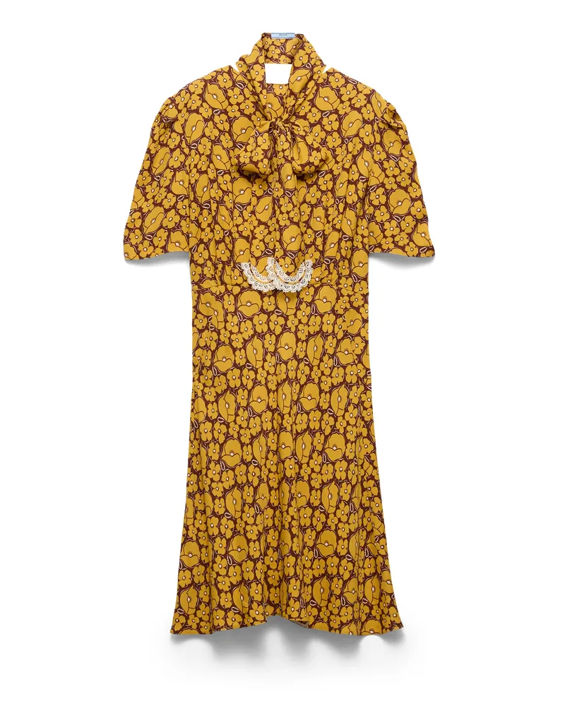 Prada Besticktes Kleid Aus Sablé Mit Blumenmuster , Damen, Senfgelb, Größe Senfgelb
