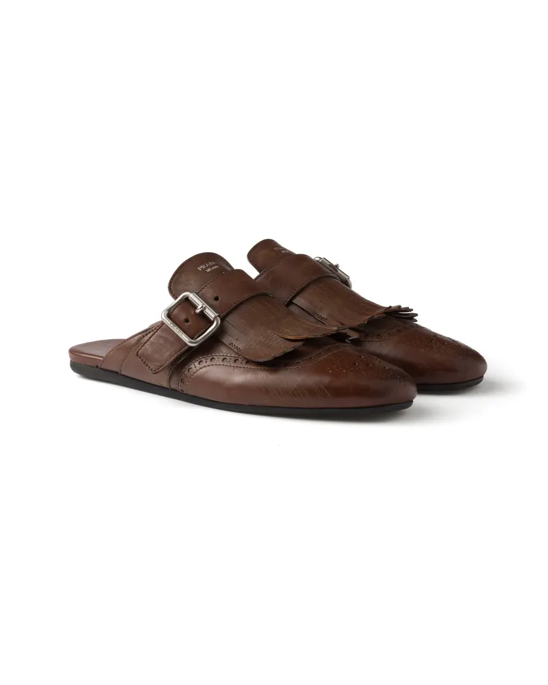 Prada Shuffle Mules Aus Leder Mit Fransen, Damen, Cognac, Größe Cognac