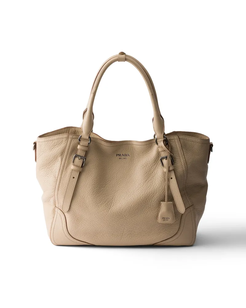 Prada Große Tote Bag Aus Leder, Damen, Sandbeige Sandbeige