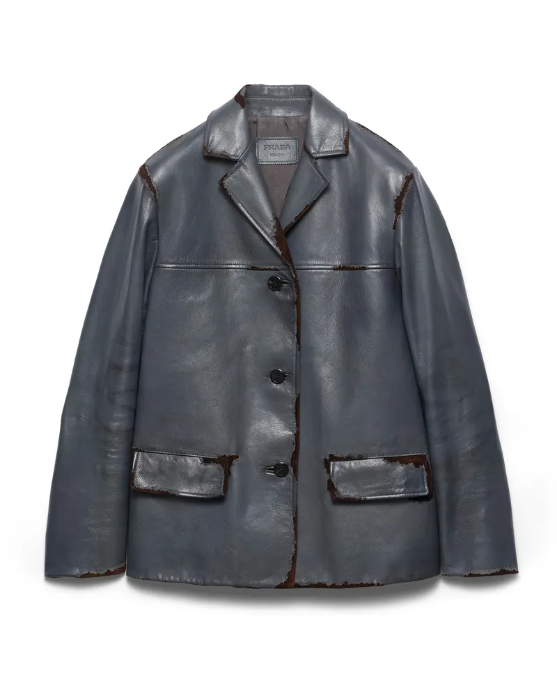 Prada Jacke Aus Glattem Leder Und Wildleder, Damen, Anthrazitgrau, Größe Anthrazitgrau