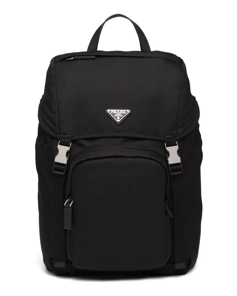 Prada Rucksack Aus Re-nylon Und Saffiano-leder, Herren, Schwarz Schwarz
