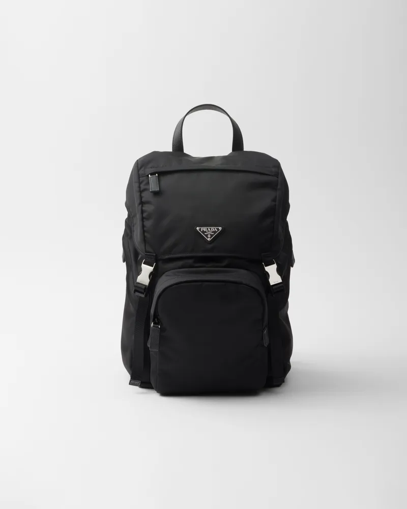 Prada Rucksack aus Re-Nylon und Saffiano-Leder Schwarz
