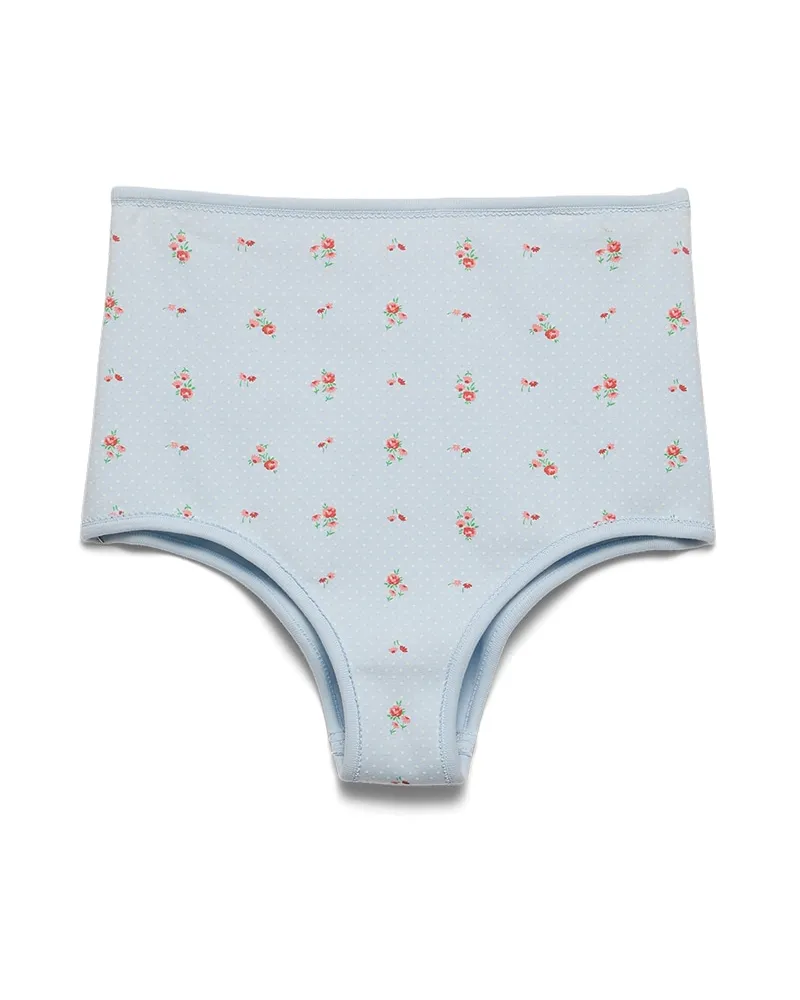 Prada Elastische Baumwoll-slips Mit Blumenmuster, Damen, Himmelblau, Größe 4 Himmelblau