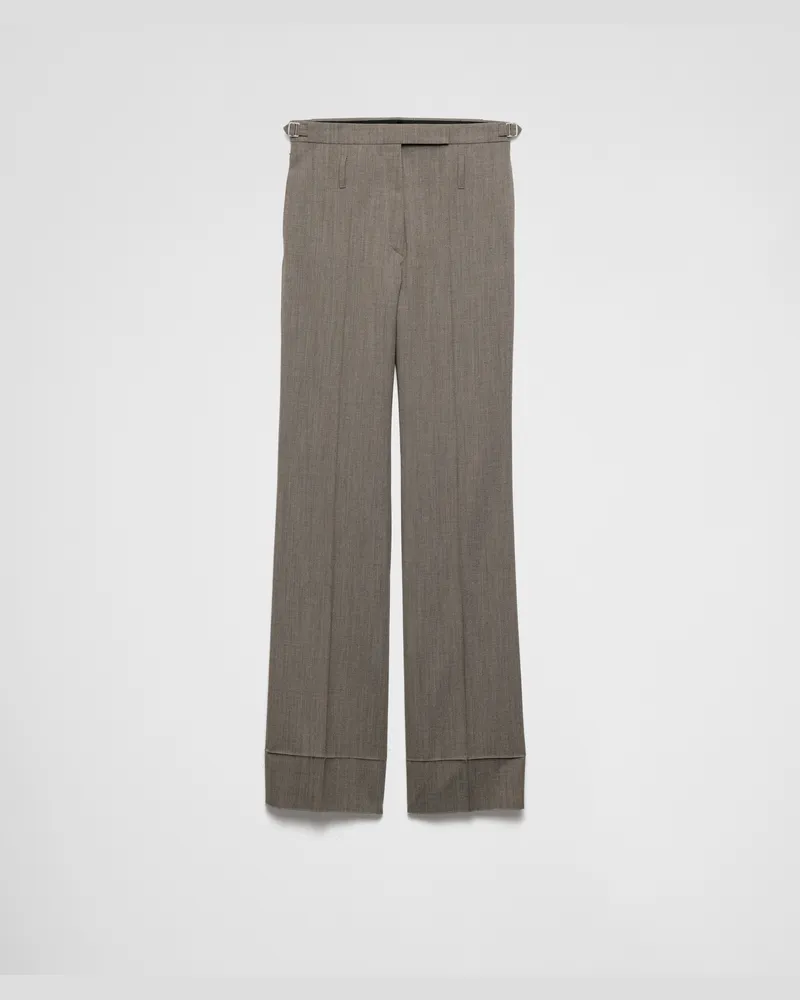 Prada Hose aus technischer Wolle mit Gürtel Lehmgrau