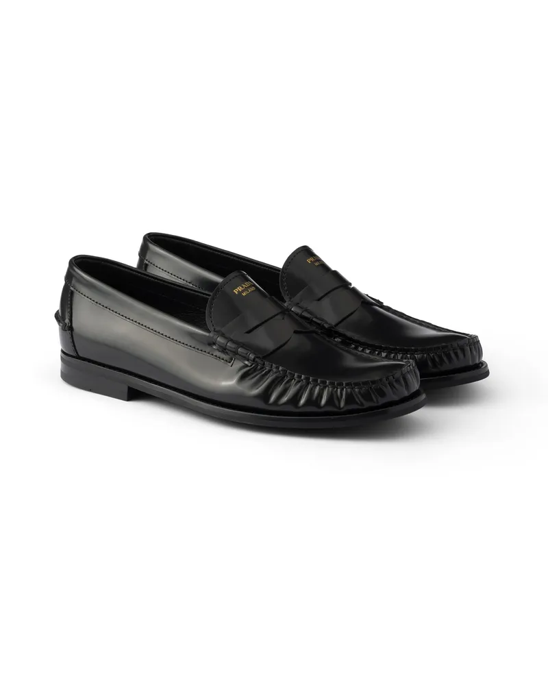 Prada Loafer Aus Gebürstetem Leder, Herren, Schwarz, Größe 11,5 Schwarz
