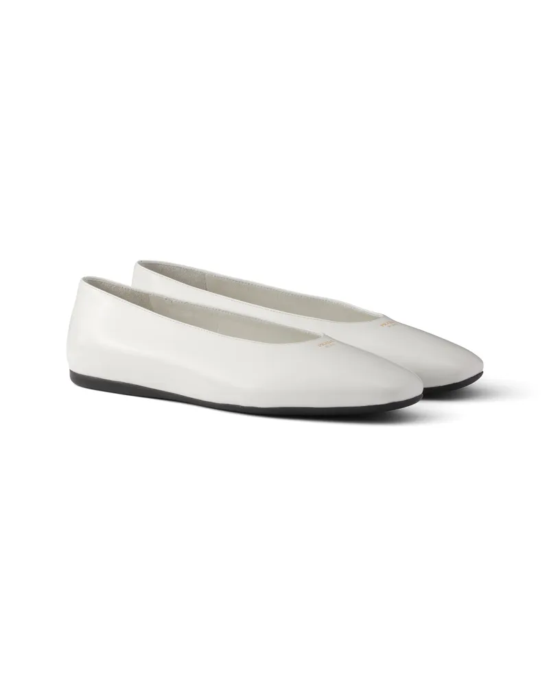 Prada Ballerinas Aus Gebürstetem Leder, Damen, Weiss, Größe Weiss