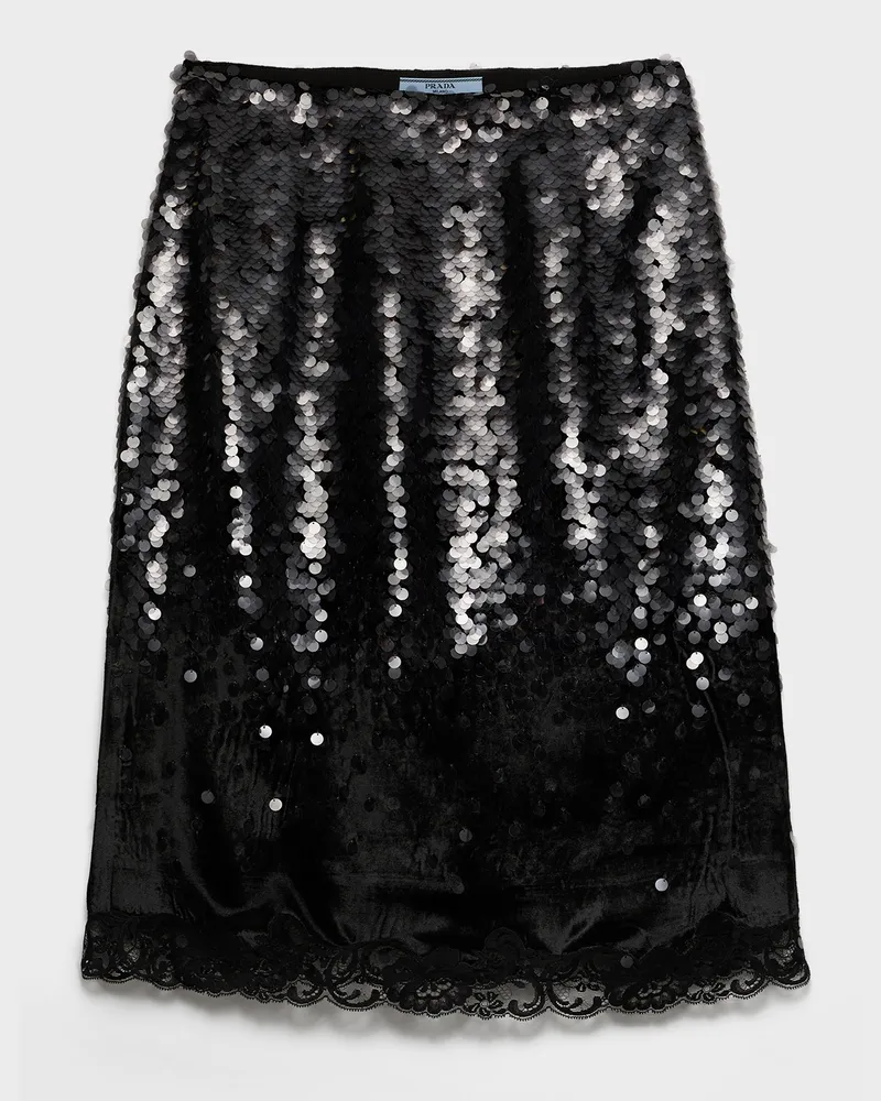 Prada Midirock aus besticktem Samt Schwarz