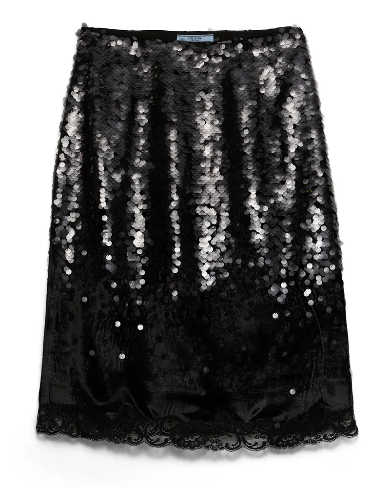 Prada Midirock Aus Besticktem Samt, Damen, Schwarz, Größe Schwarz