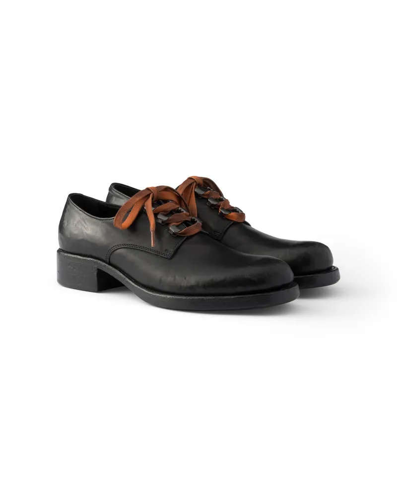 Prada Schnürschuhe Aus Antikisiertem Leder, Damen, Schwarz, Größe Schwarz