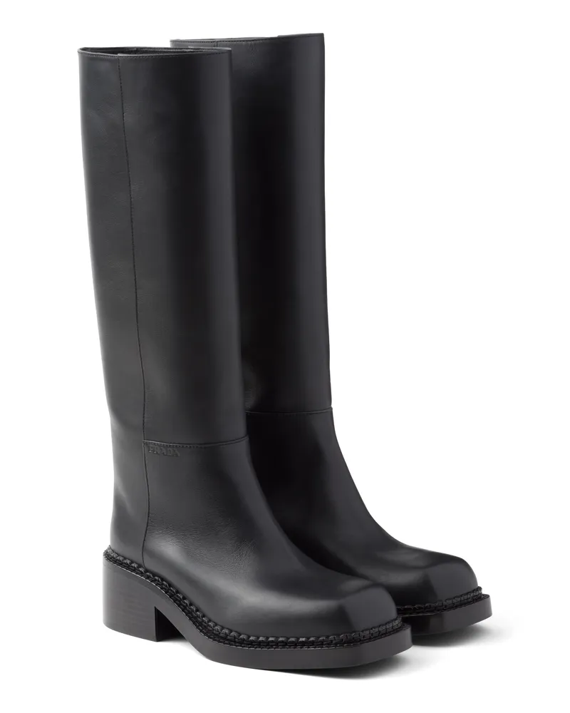 Prada Stiefel Aus Leder, Damen, Schwarz, Größe Schwarz