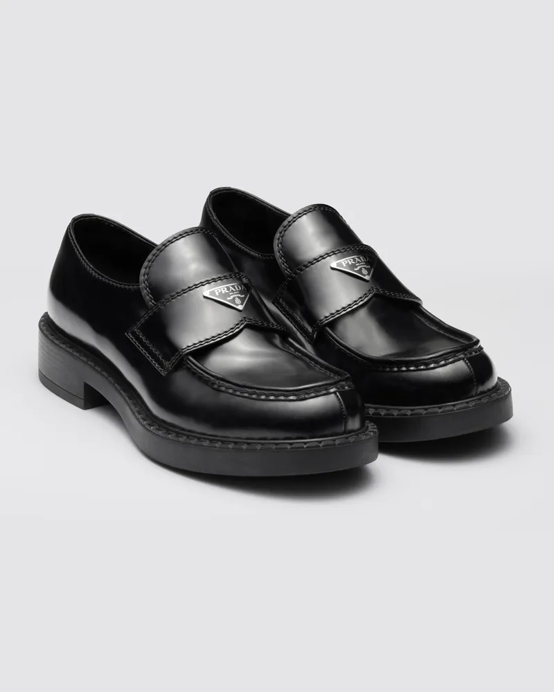 Prada Chocolate Mokassins aus gebürstetem Leder Schwarz
