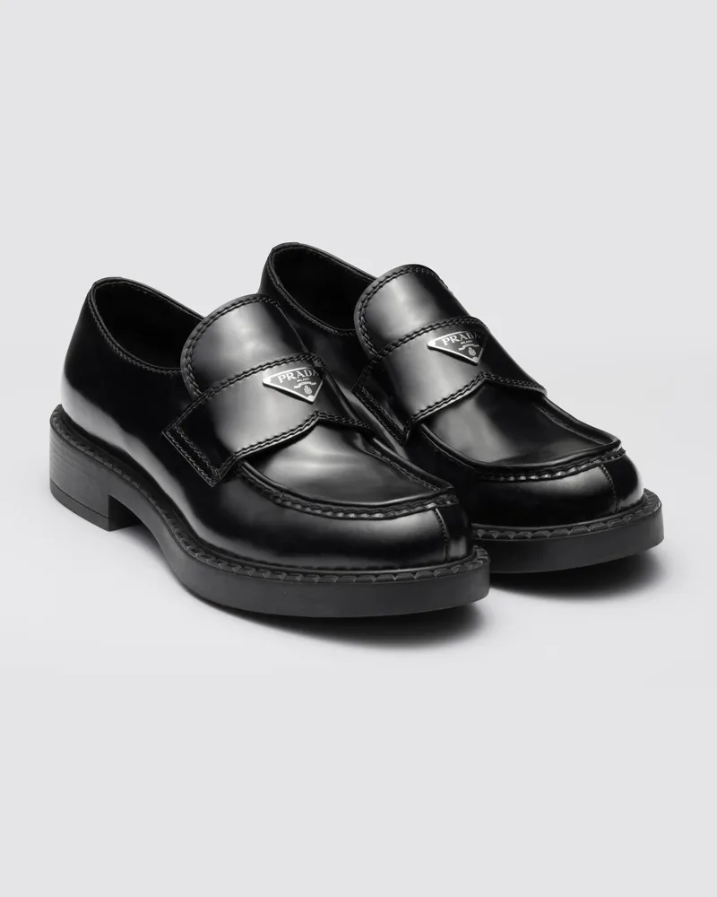 Prada Chocolate Mokassins Aus Gebürstetem Leder, Herren, Schwarz, Größe 13 Schwarz