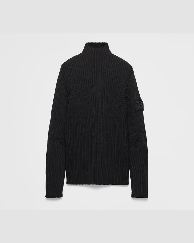 Prada Pullover mit Schildkrötkragen aus Wolle Schwarz