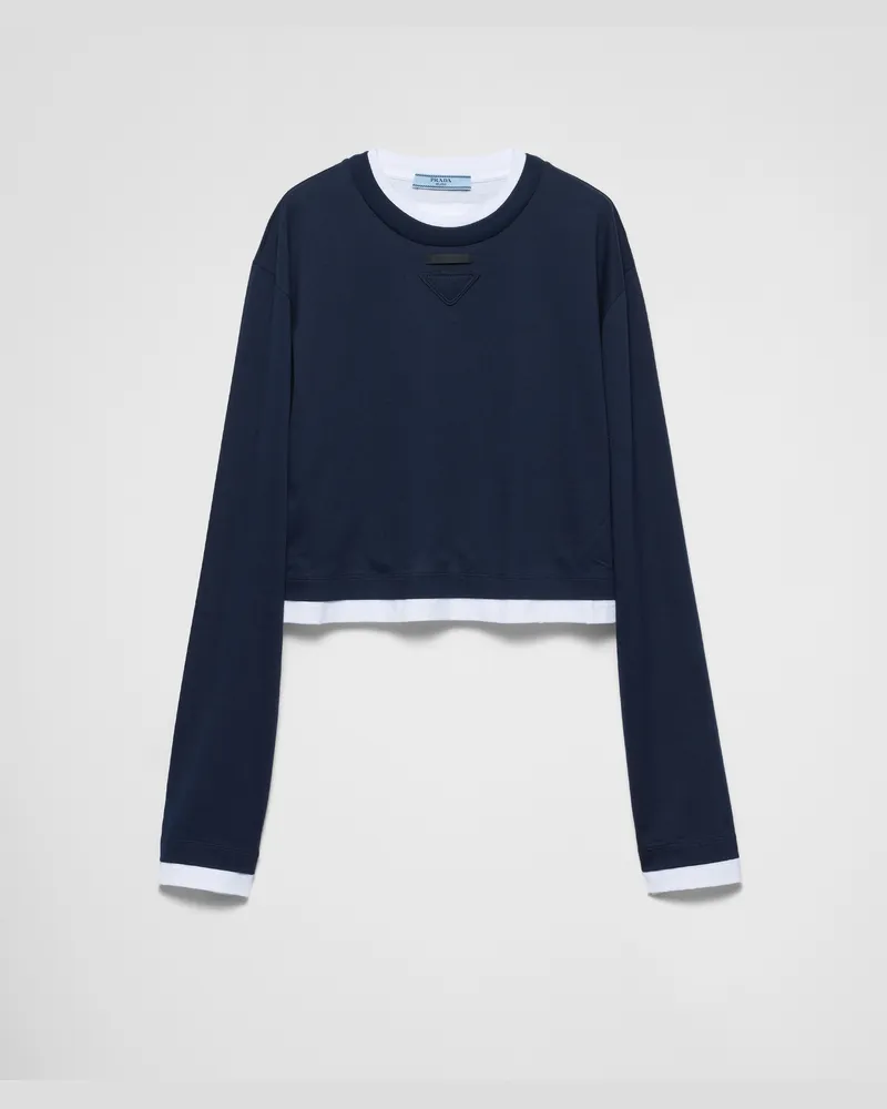 Prada Langärmliges T-Shirt aus Jersey Marineblau