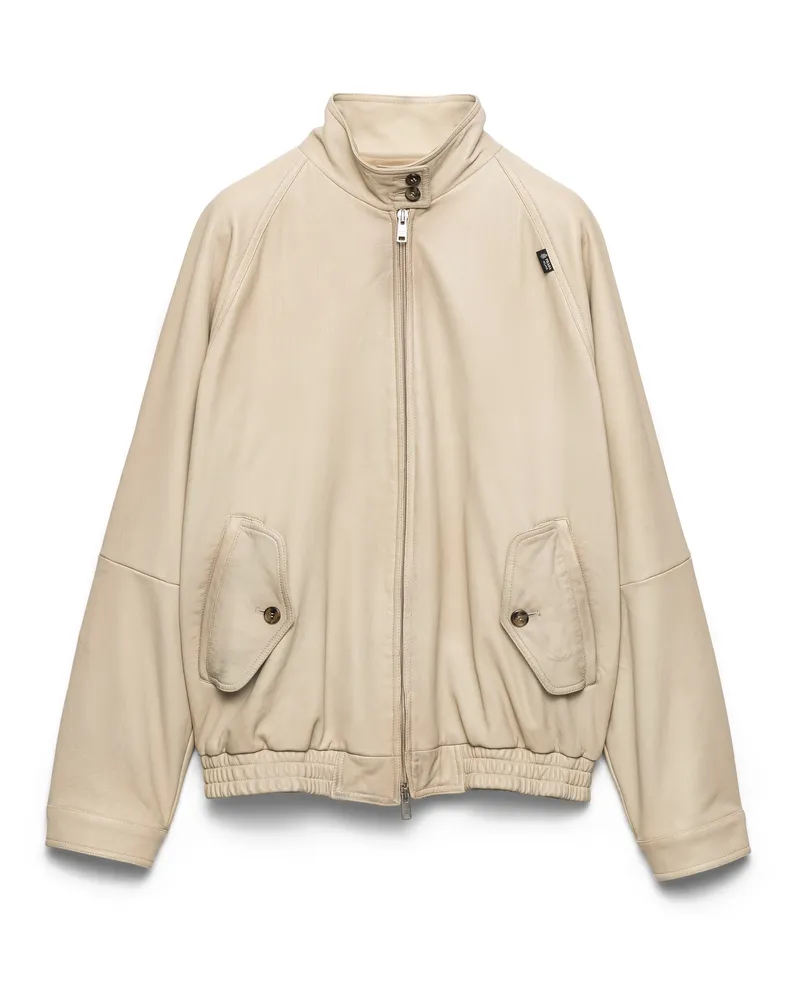 Prada Blousonjacke Aus Nappa-leder, Damen, Elfenbein, Größe Elfenbein