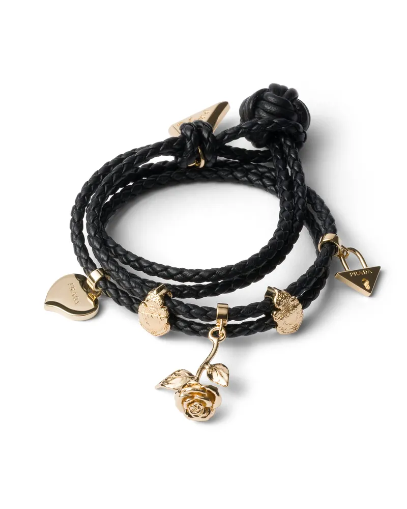 Prada Geflochtenes Armband Aus Nappa-leder, Damen, Schwarz, Größe Schwarz