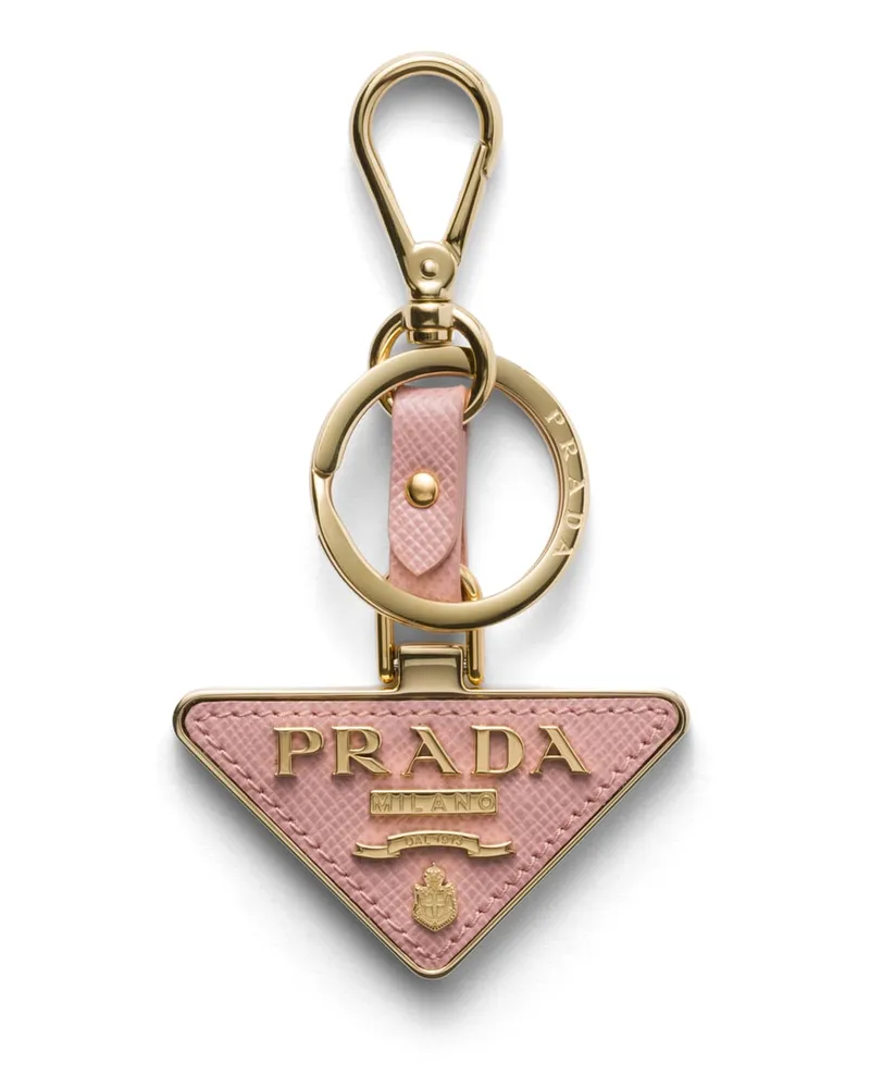 Prada Schlüsselanhänger Aus Saffiano Leder Und Metall, Damen, Pfirsich Pfirsich