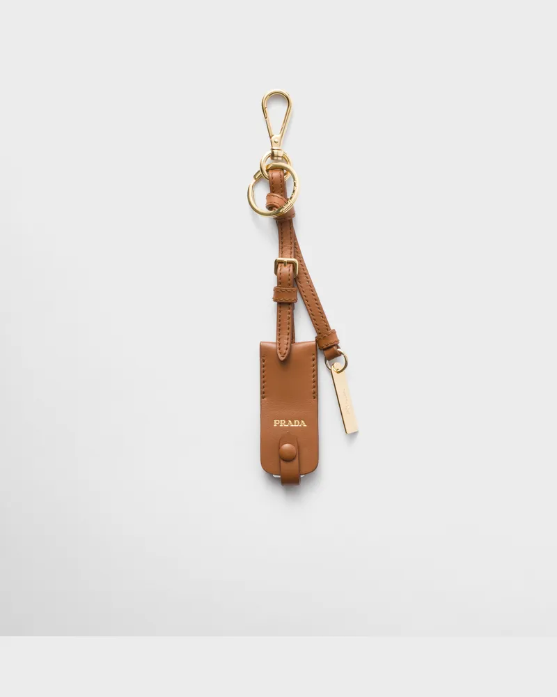 Prada Anhänger mit Spiegeletui aus Leder Cognac