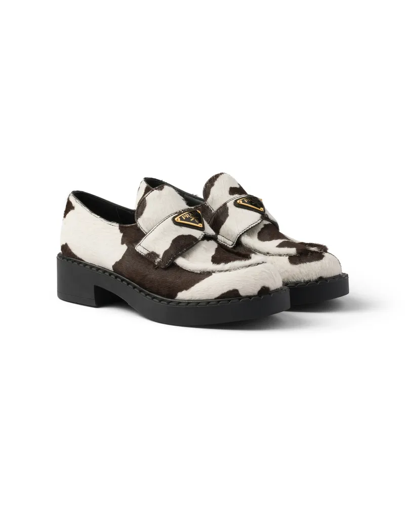 Prada Chocolate Loafer Aus Bedrucktem Leder, Damen, Weiß/dunkelbraun, Größe Weiß