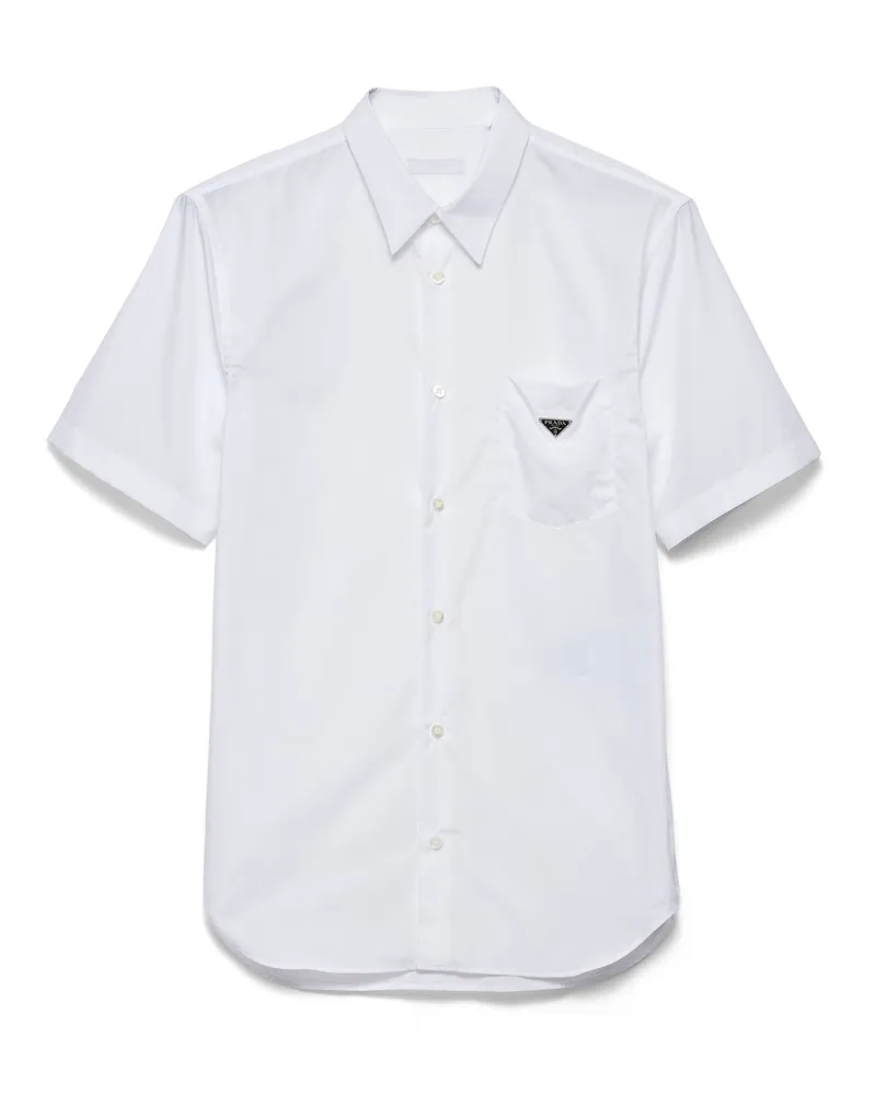 Prada Kurzärmliges Hemd Aus Baumwolle, Herren, Weiss, Größe Weiss