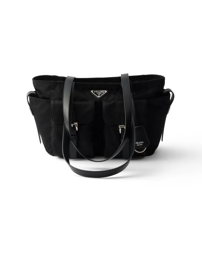 Prada Kleiner Shopper Aus Re-nylon, Damen, Schwarz Schwarz