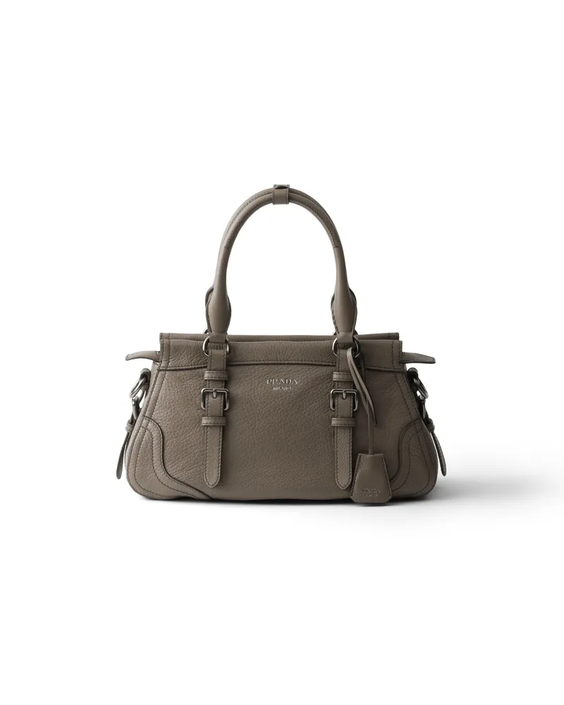 Prada Große Tote Bag Aus Leder, Damen, Lehmgrau Lehmgrau