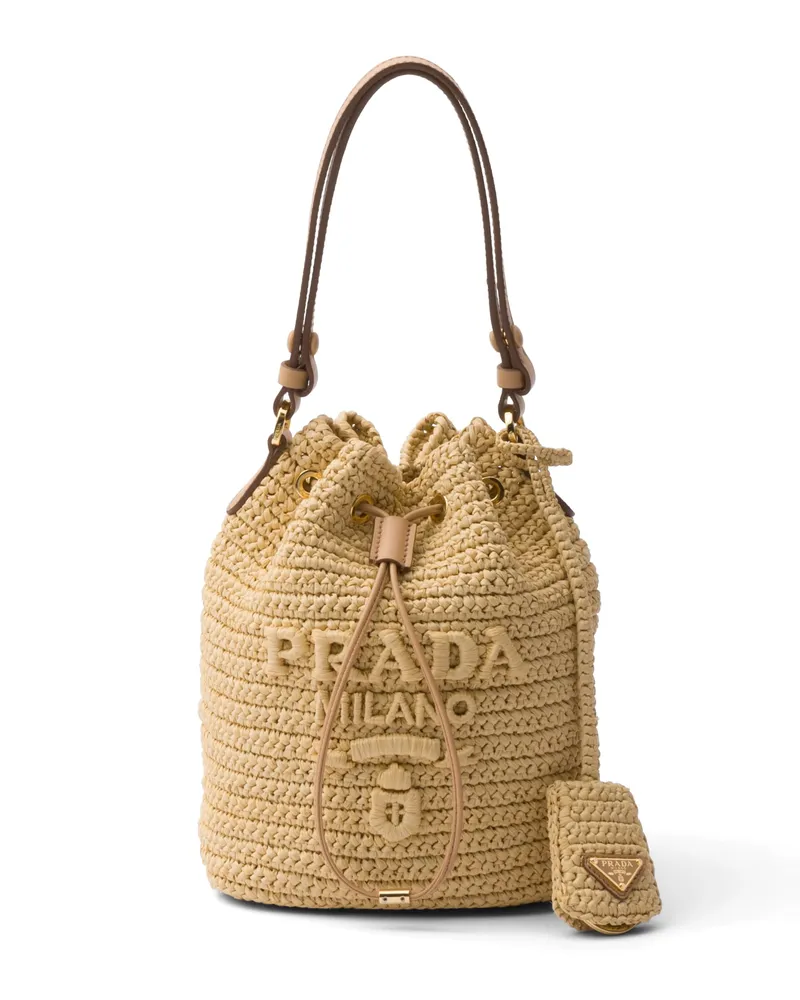 Prada Mini Bucket Bag Aus Häkelarbeit Und Leder, Damen, Natur Natur