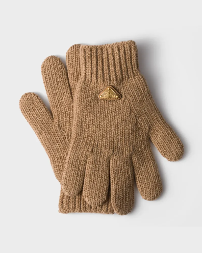 Prada Handschuhe aus Wolle Kamelbraun