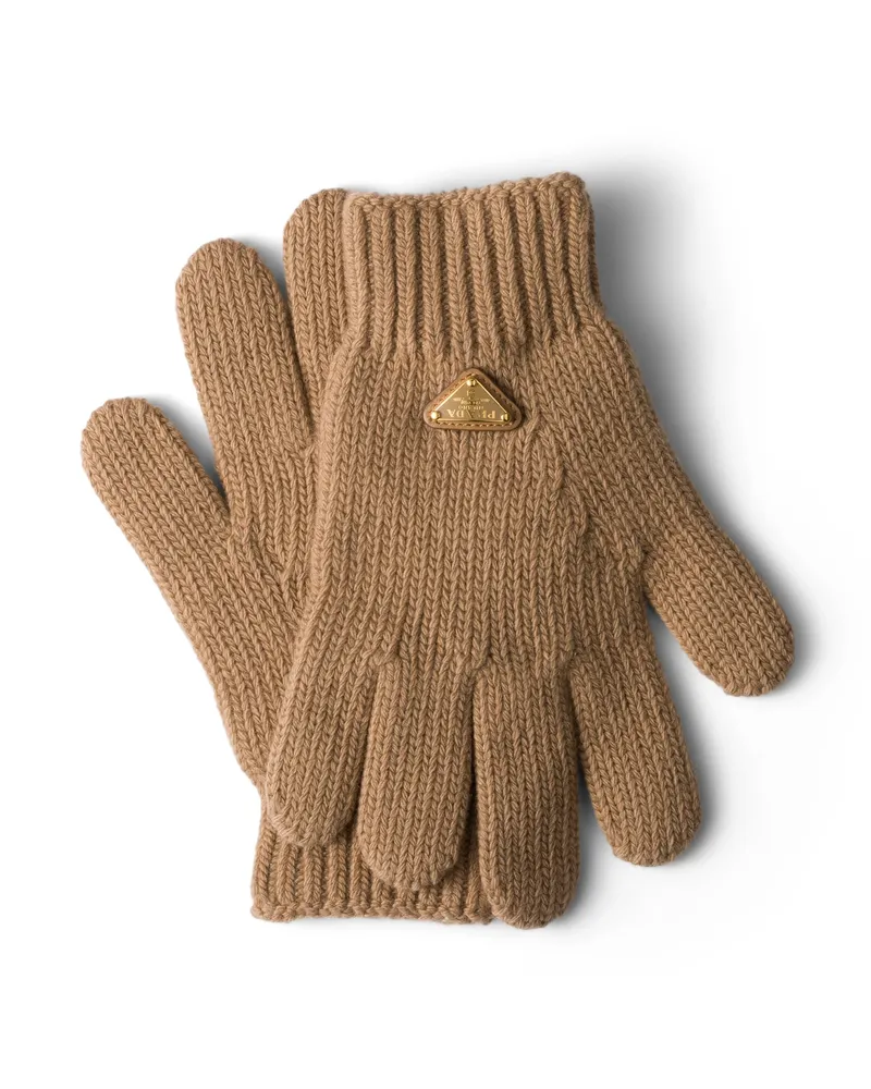 Prada Handschuhe Aus Wolle, Damen, Kamelbraun, Größe Kamelbraun