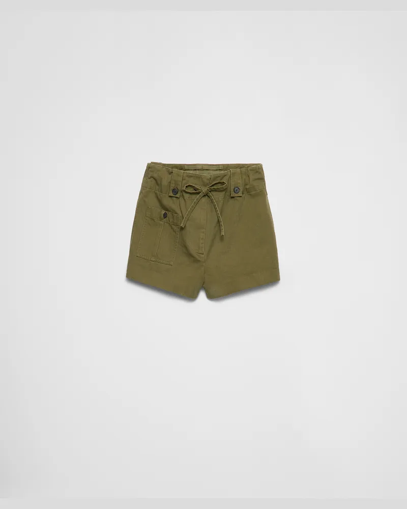 Prada Shorts aus Chevron mit Washed-Finish Militärgrün