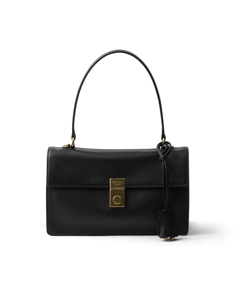 Prada Mittelgroße  Soft Sound Schultertasche Aus Leder, Damen, Schwarz Schwarz