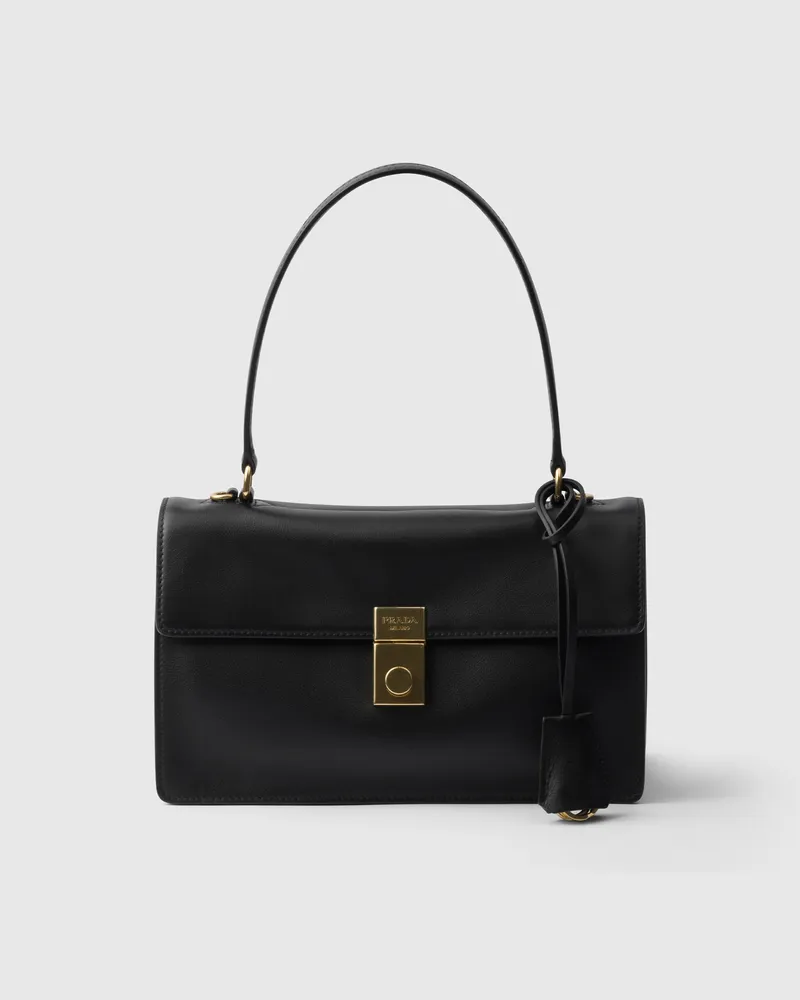 Prada Mittelgroße  Soft Sound Schultertasche aus Leder Schwarz