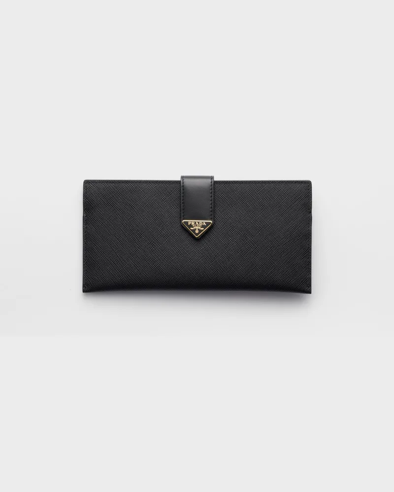 Prada Große Geldbörse aus Saffiano und Leder Schwarz