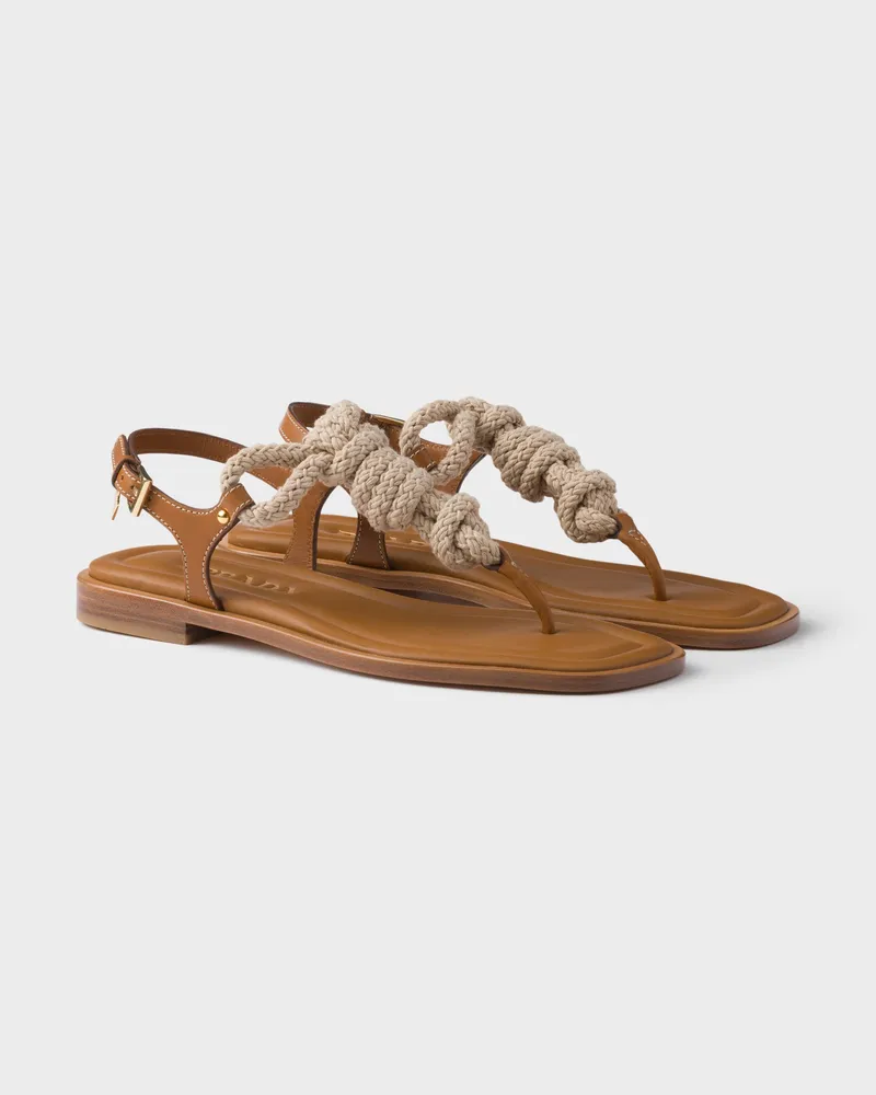 Prada Zehensteg-Sandalen aus Leder Hellbraun