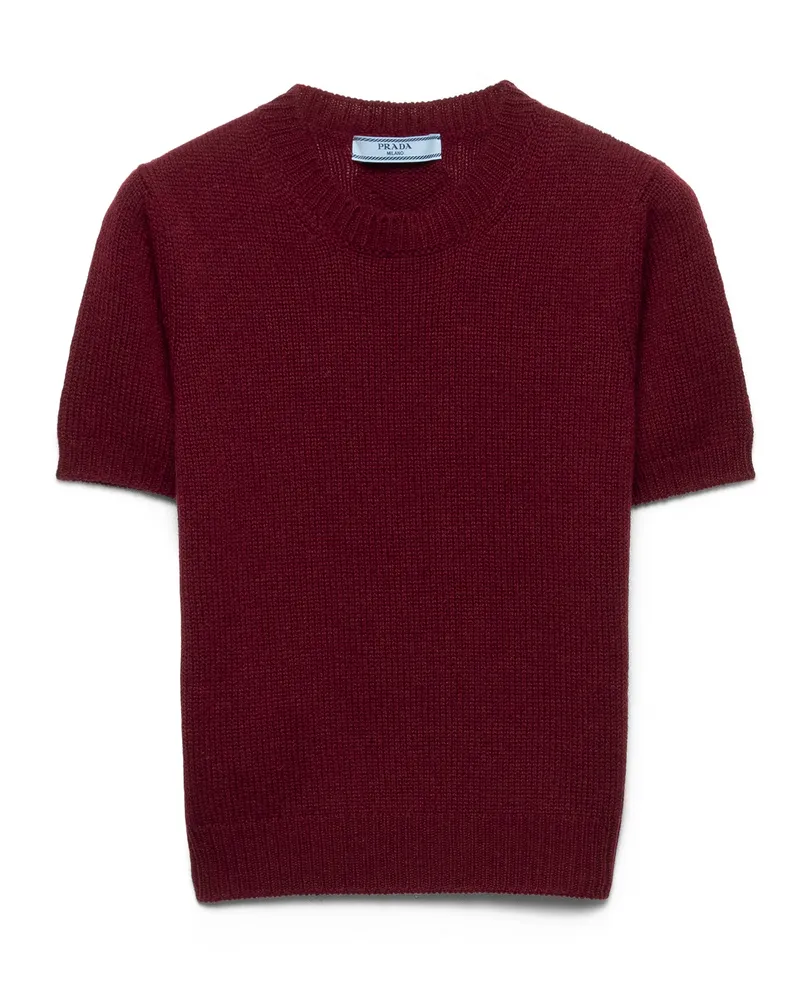 Prada Kurzarm-pullover Aus Kaschmir, Damen, Amaranthrot, Größe Amaranthrot