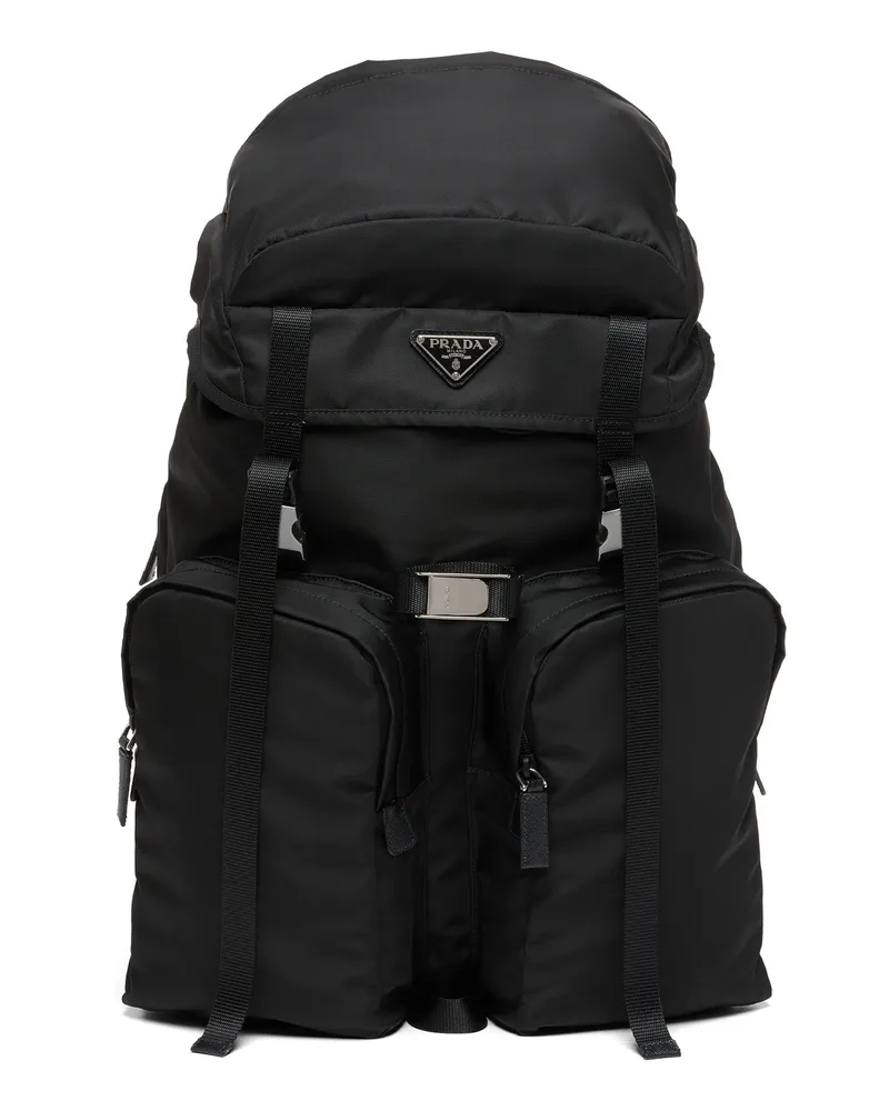 Prada Rucksack Aus Re-nylon Und Saffiano-leder, Herren, Schwarz Schwarz