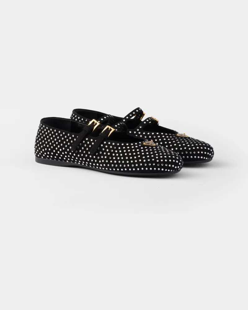 Prada Ballerinas aus Wildleder mit Kristallen Kristall