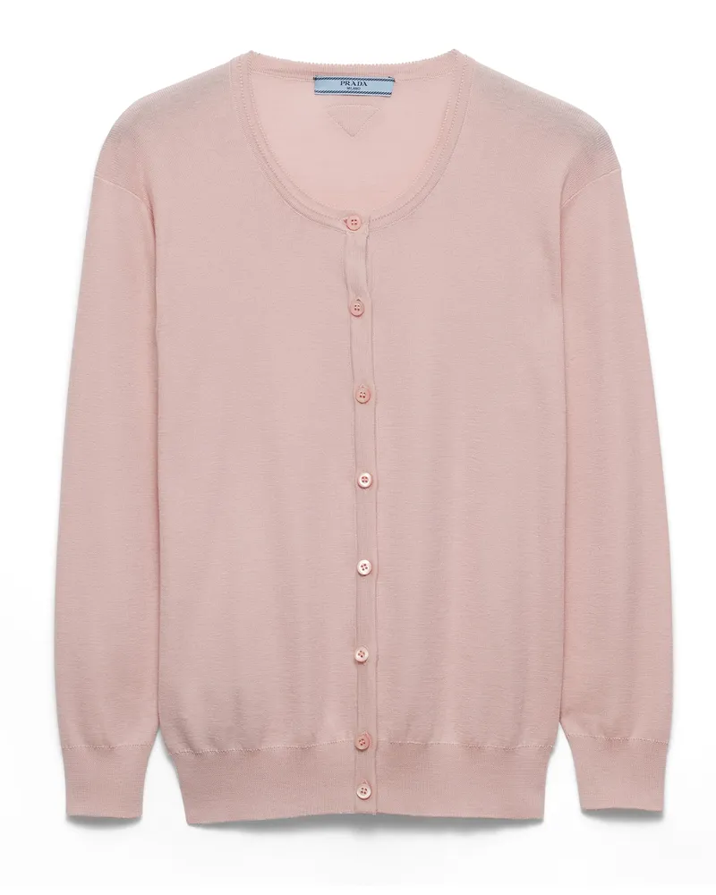Prada Strickjacke Aus Baumwollstrick Und Seidenstrick, Damen, Alabasterrosa, Größe Alabasterrosa