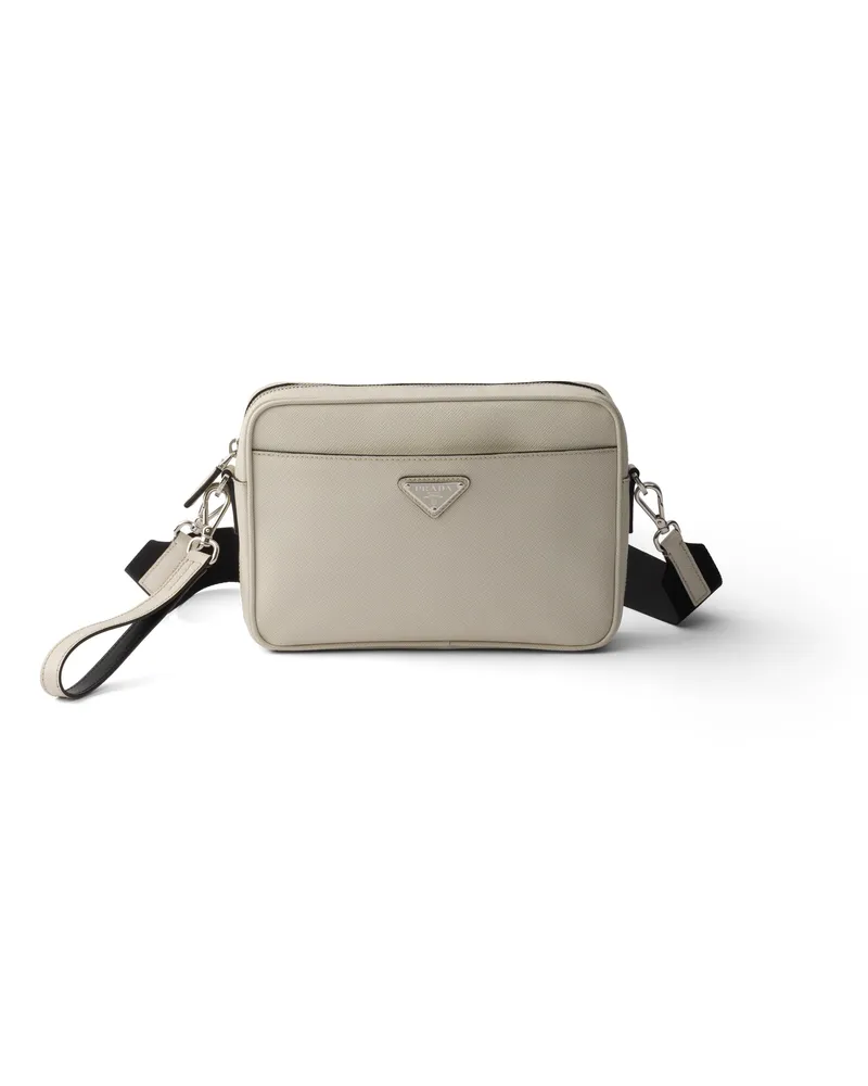 Prada Schultertasche Aus Saffiano-leder, Herren, Kalkweiss Kalkweiss