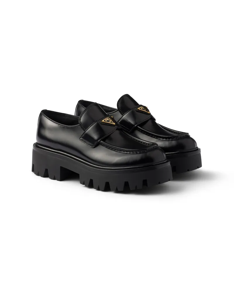 Prada Loafer Aus Gebürstetem Leder, Damen, Schwarz, Größe Schwarz