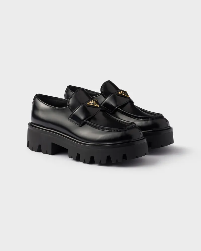 Prada Loafer aus gebürstetem Leder Schwarz