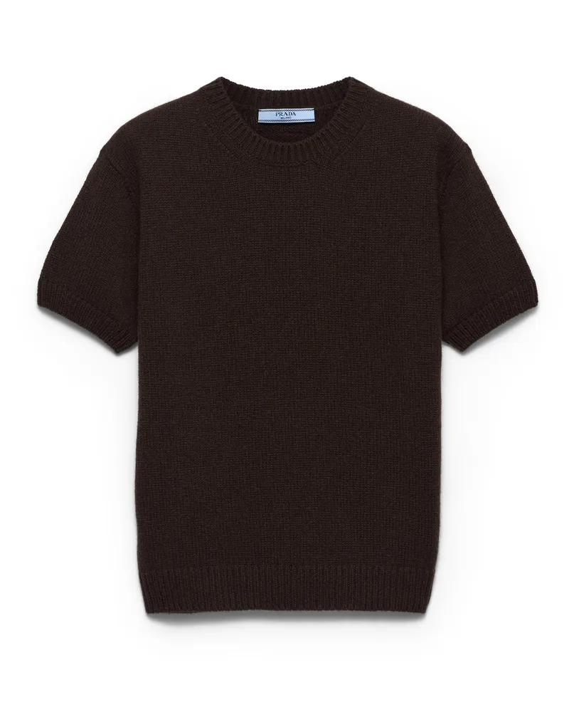 Prada Short-sleeved Cashmere Sweater, Damen, Dunkelbraun, Größe Dunkelbraun