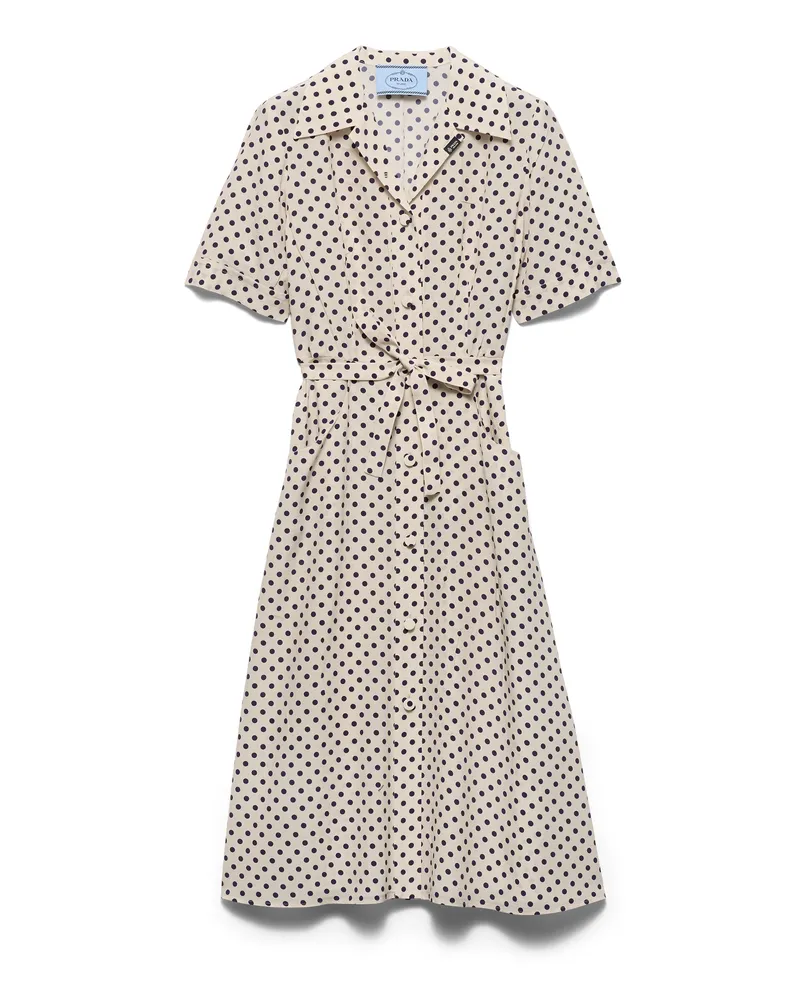 Prada Blusenkleid Aus Marocain Mit Punktmuster, Damen, Beige Sable/blau, Größe Beige