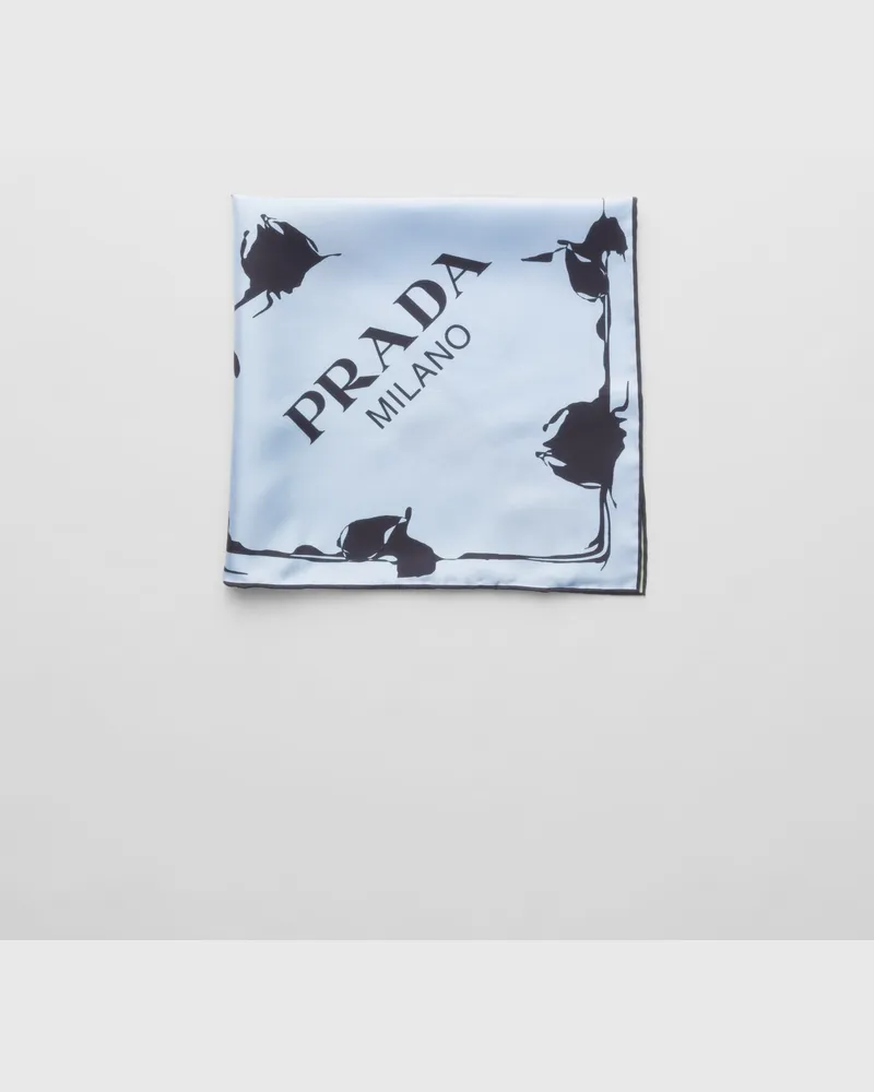 Prada Schal aus Seidentwill mit Print, 55 x 55 Himmelblau
