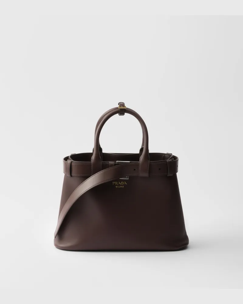 Prada Kleine  Buckle Handtasche aus Leder mit Gürtel Bruyère-holz