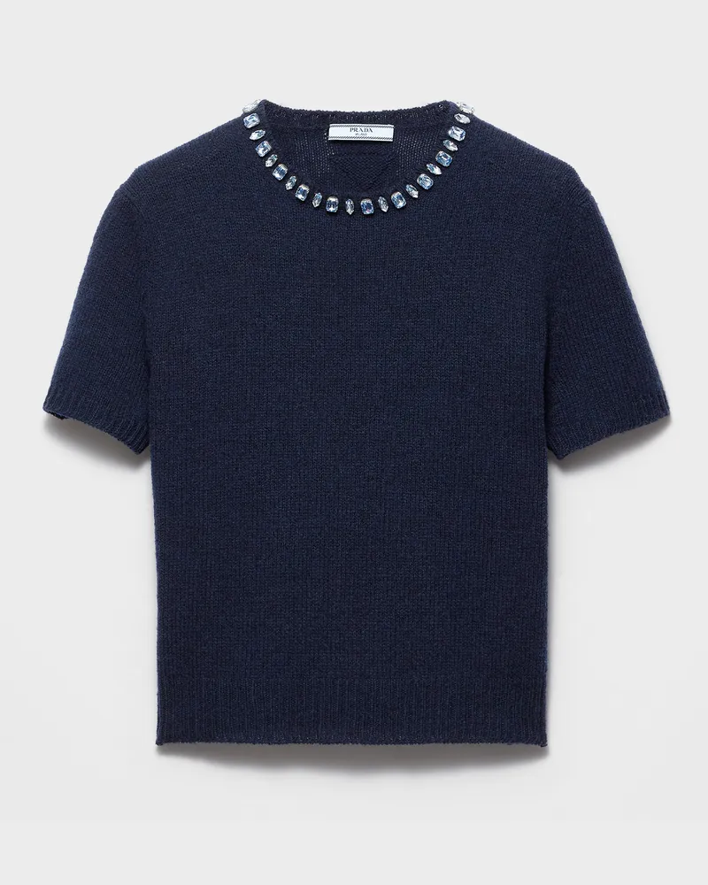 Prada Rundhalspullover aus Wolle und Kaschmir Blau